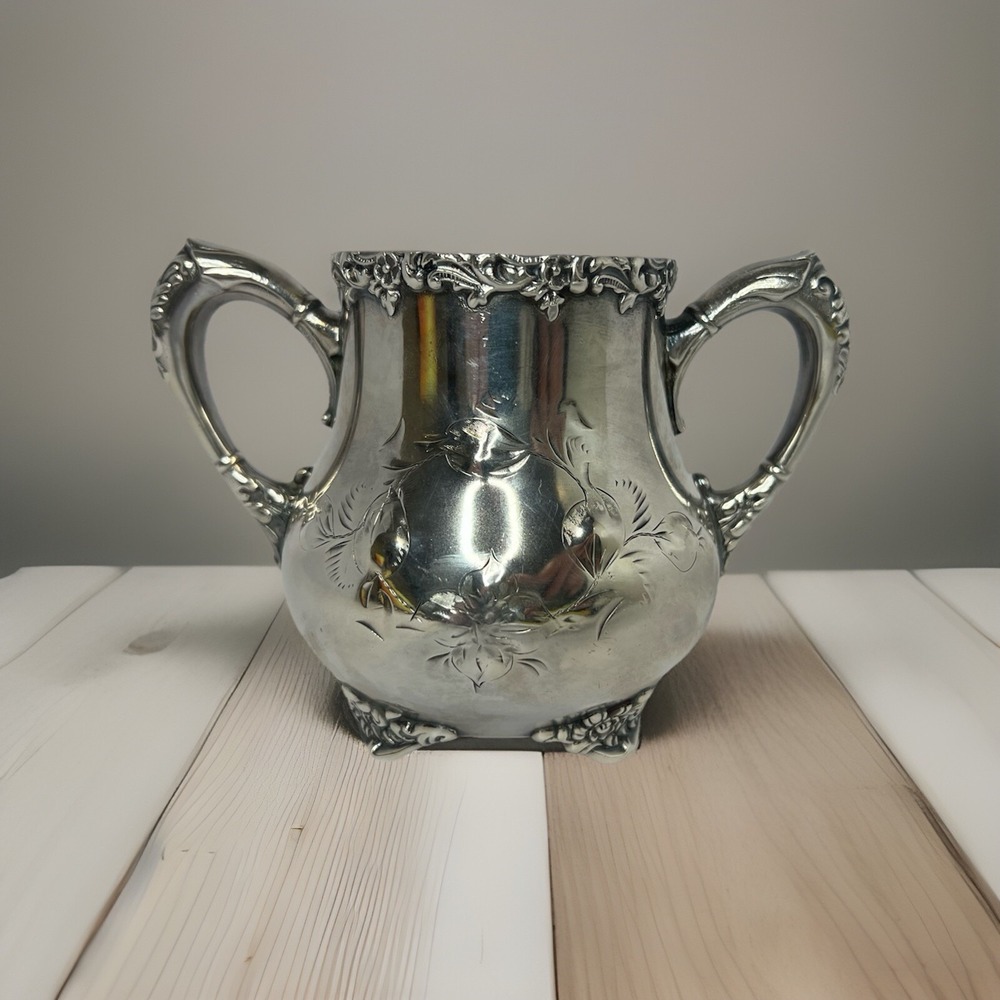 Silverplate Sugar Bowl antique Mermod Jaccard Quadruple C. 1880s Victorian
